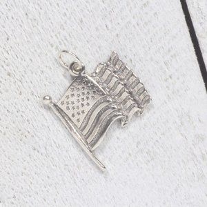 American Flag Solid Sterling Silver US Flag Charm Bracelet Charm Pendant